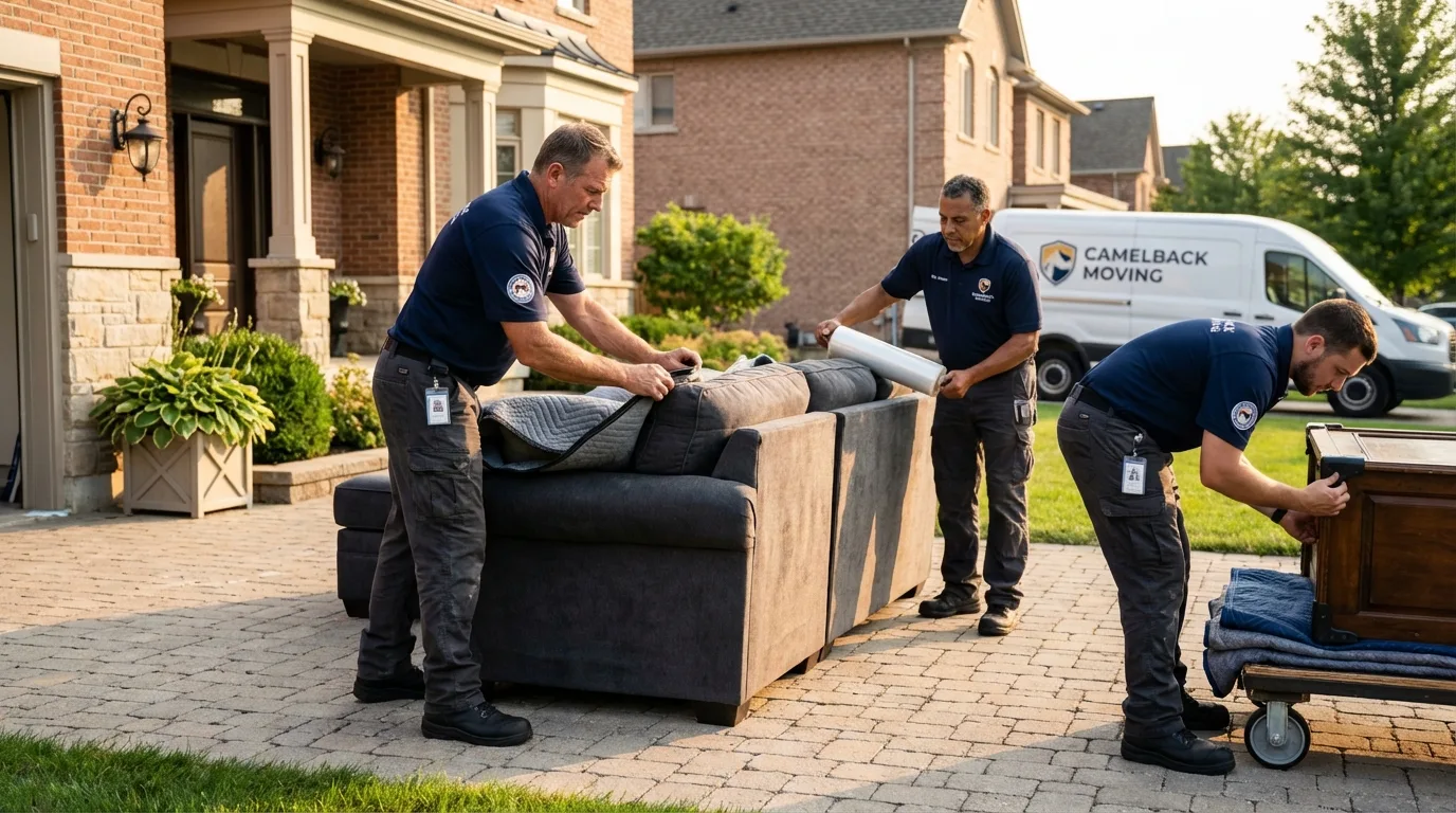 Large estate moving crew wrapping furniture in Edgartown, MA